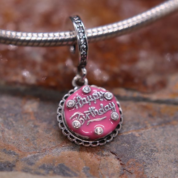 Pink Birthday Cake Dangle Bracelet Charm - S925 Sterling Silver Fits Pandora - Picture 2 of 6